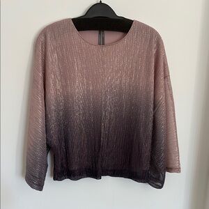 Chic Pink and Black Ribbed Boxy Blouse with 3/4 Sleeves